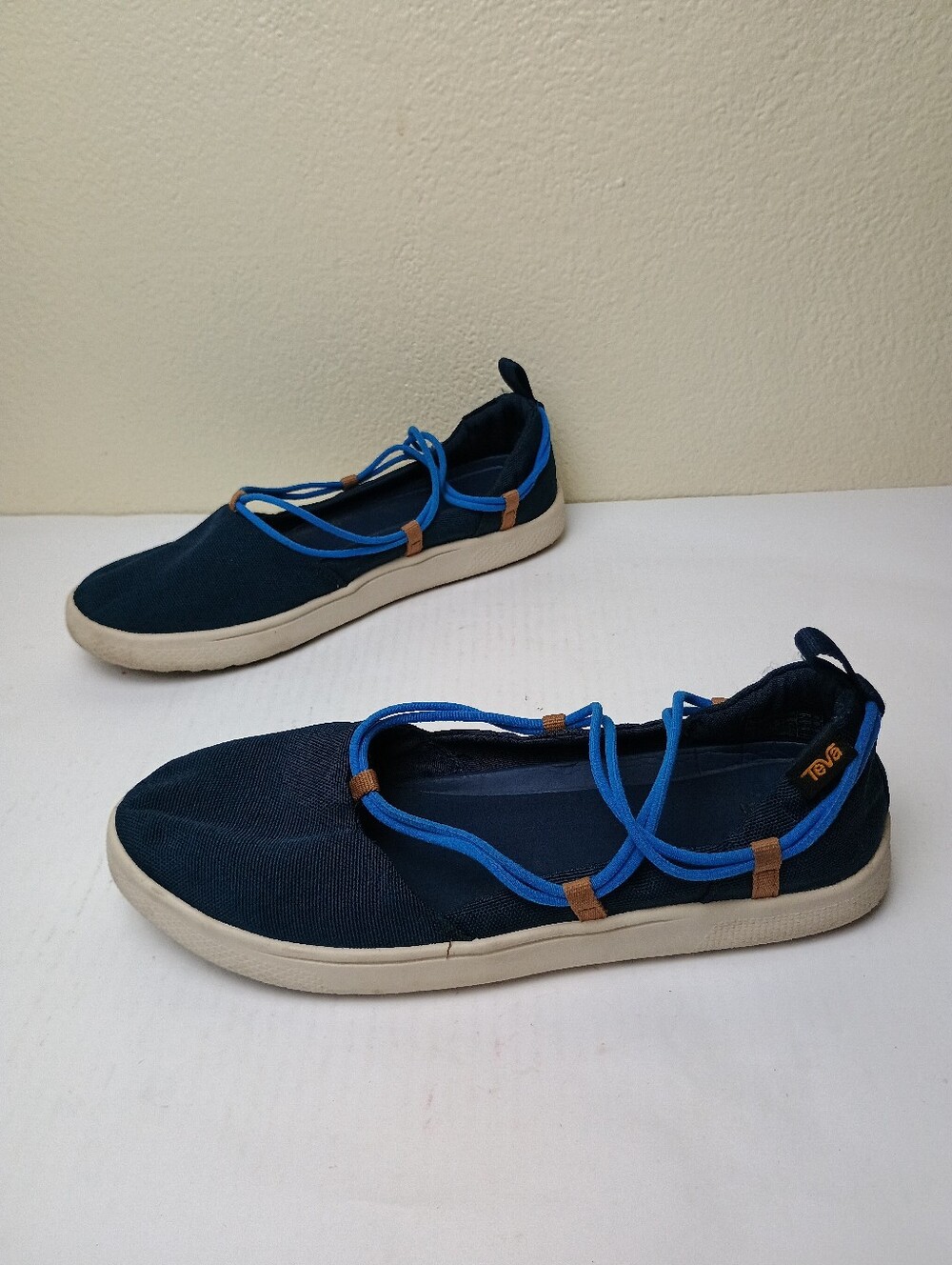 Teva Voya Infinity Mary Jane Navy with Bright Blue Elastic Lace Slip-On Sneakers